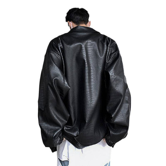 Herren Oversized Kunstlederjacke mit Krokodilprägung und Kontrastpaspel Shop Nory