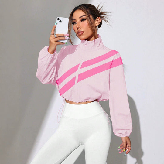 Damen Cropped Windbreaker‑Jacke mit hohem Kragen und Kordelzug Shop Nory