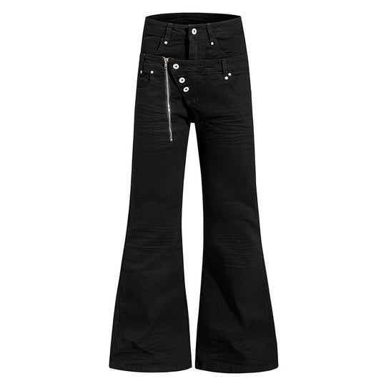 Damen Weite Schlaghose aus Denim mit asymmetrischem Reißverschluss und Knopfverschluss Shop Nory
