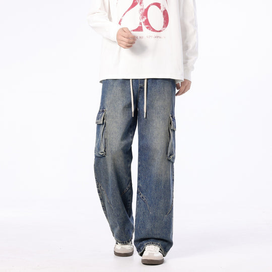 Herren Weite Cargo-Denimhose mit Tunnelzug, Used‑Waschung und Oversize‑Passform Shop Nory