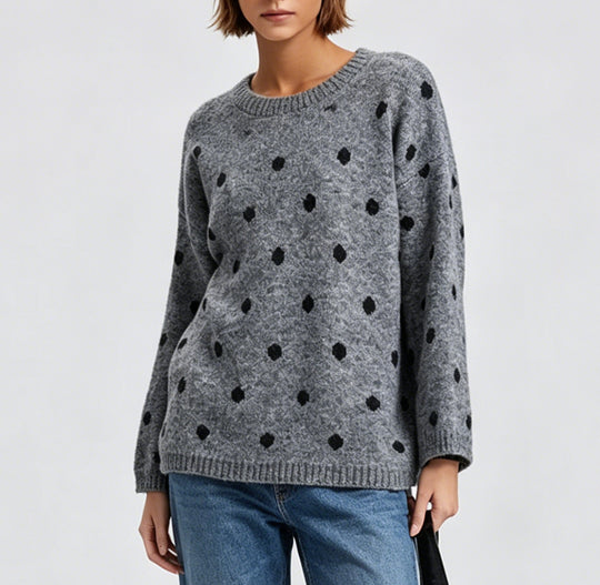 Damen Oversize Strickpullover mit dezentem Punktemuster und Rundhalsausschnitt Shop Nory