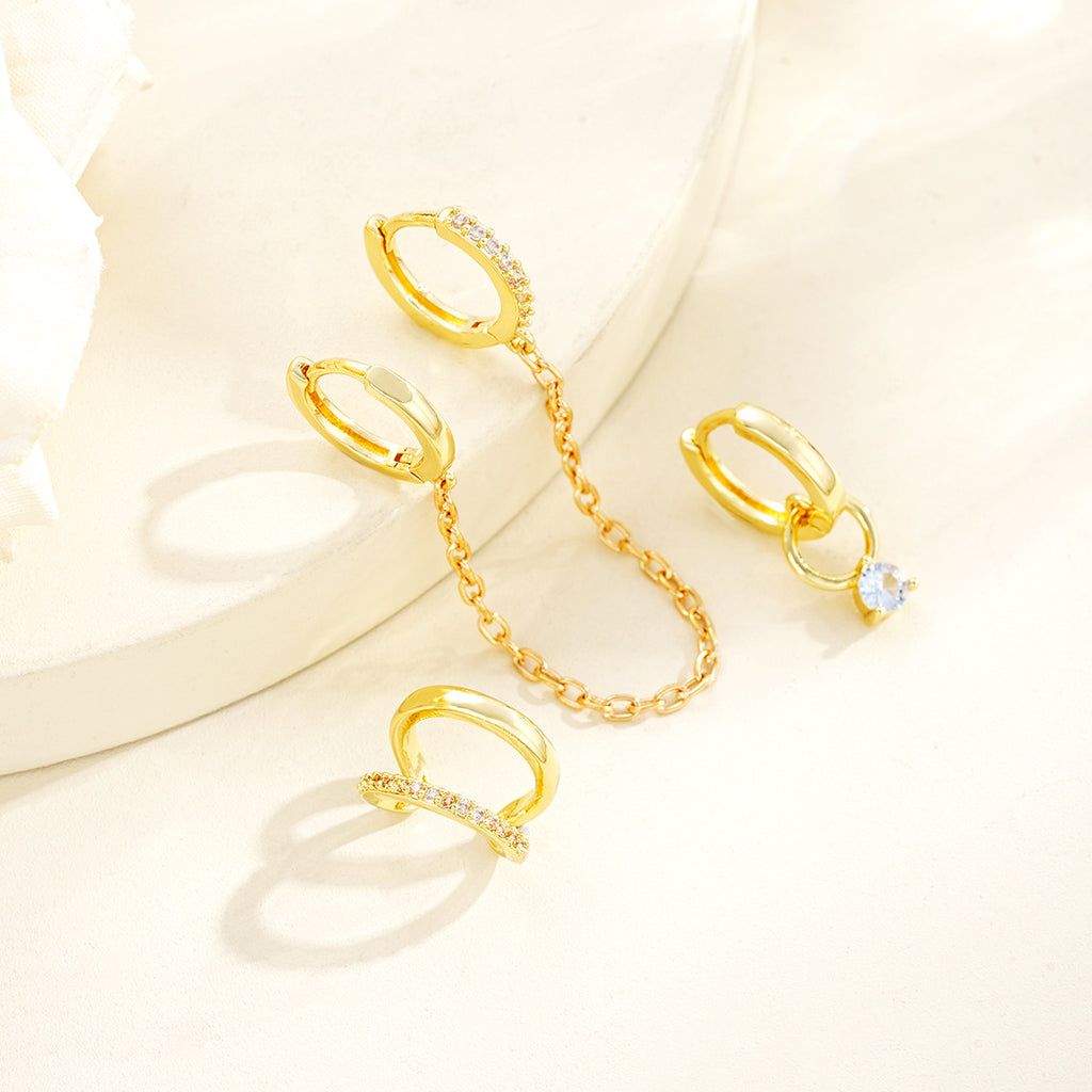 Damen Ohrringe Set mit funkelnden Kristallen und filigranen Ketten Shop Nory
