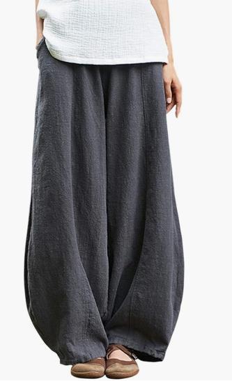 Damen weite Leinenhose mit elastischem Bund und praktischen Taschen
