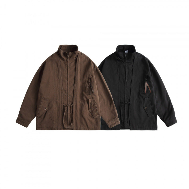 Unisex Kastenförmige Utility-Jacke mit hohem Stehkragen, durchgehendem Reißverschluss und Tunnelzug Shop Nory