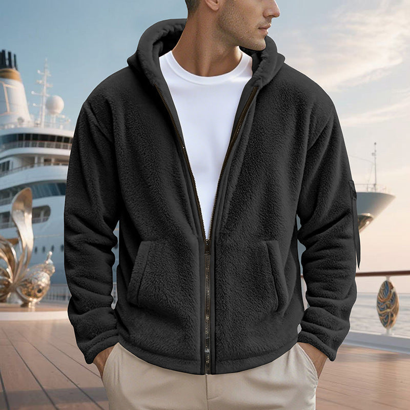Herren Fleecejacke mit Kapuze und praktischen Reißverschlusstaschen