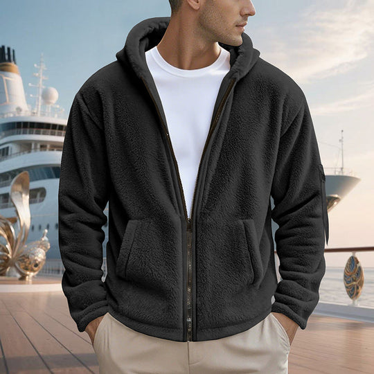 Herren Fleecejacke mit Kapuze und praktischen Reißverschlusstaschen