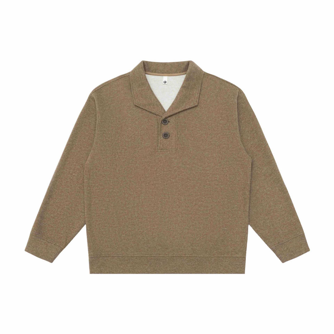 Unisex Feiner Schalkragen-Strickpullover mit halber Knopfleiste und geripptem Saum Shop Nory