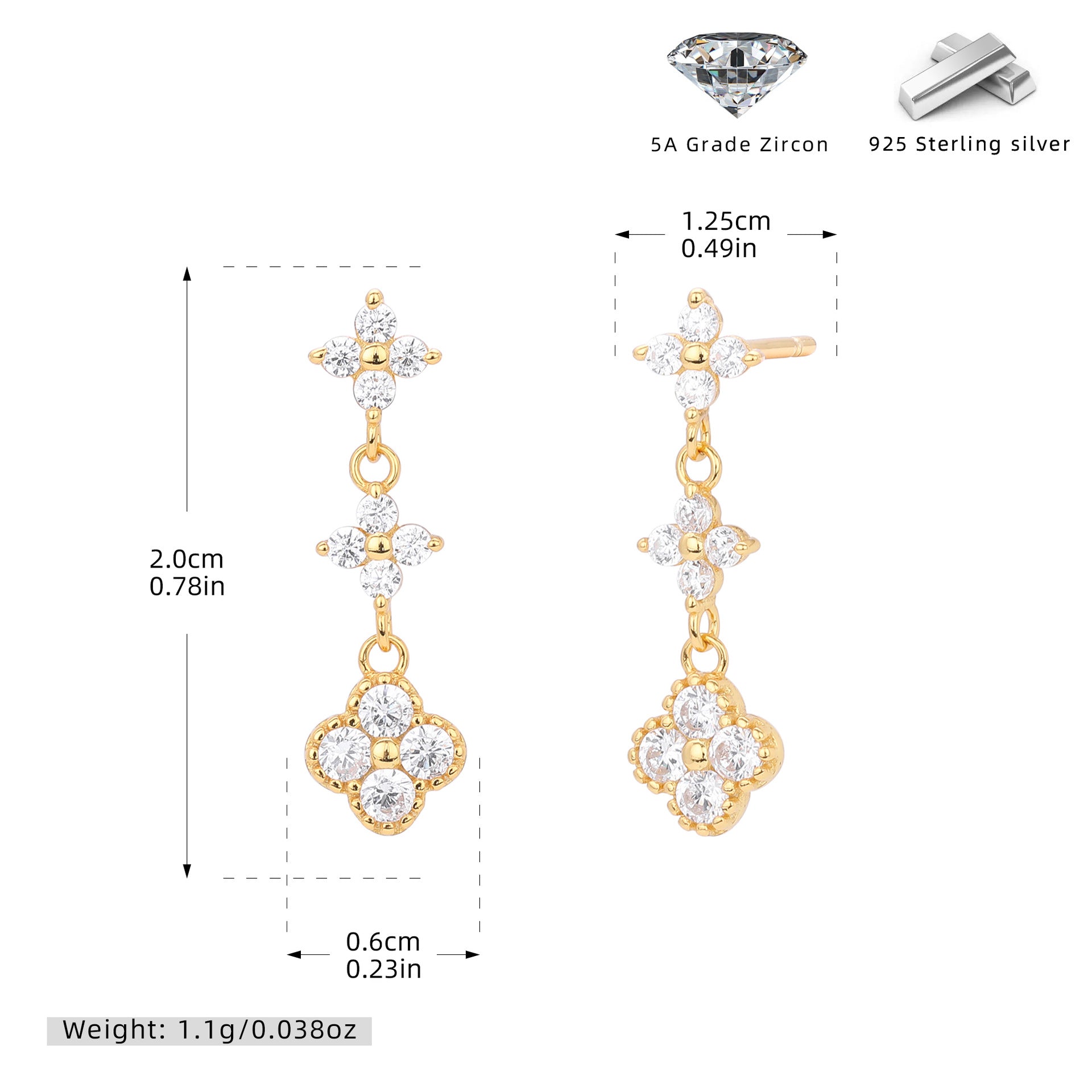 Damen Ohrhänger mit funkelnden Zirkonblüten aus hochwertigem 925 Sterlingsilber Shop Nory