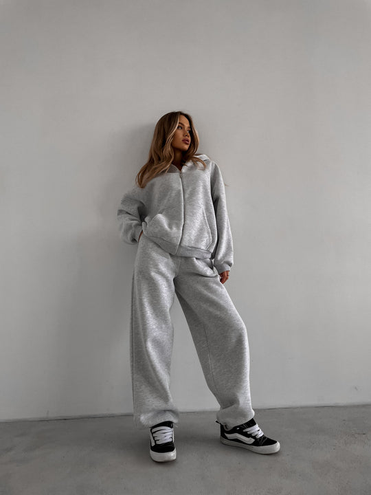 Damen Baumwoll-Fleece Lounge-Set mit Oversize-Zip-Hoodie und Palazzo-Sweatpants Shop Nory