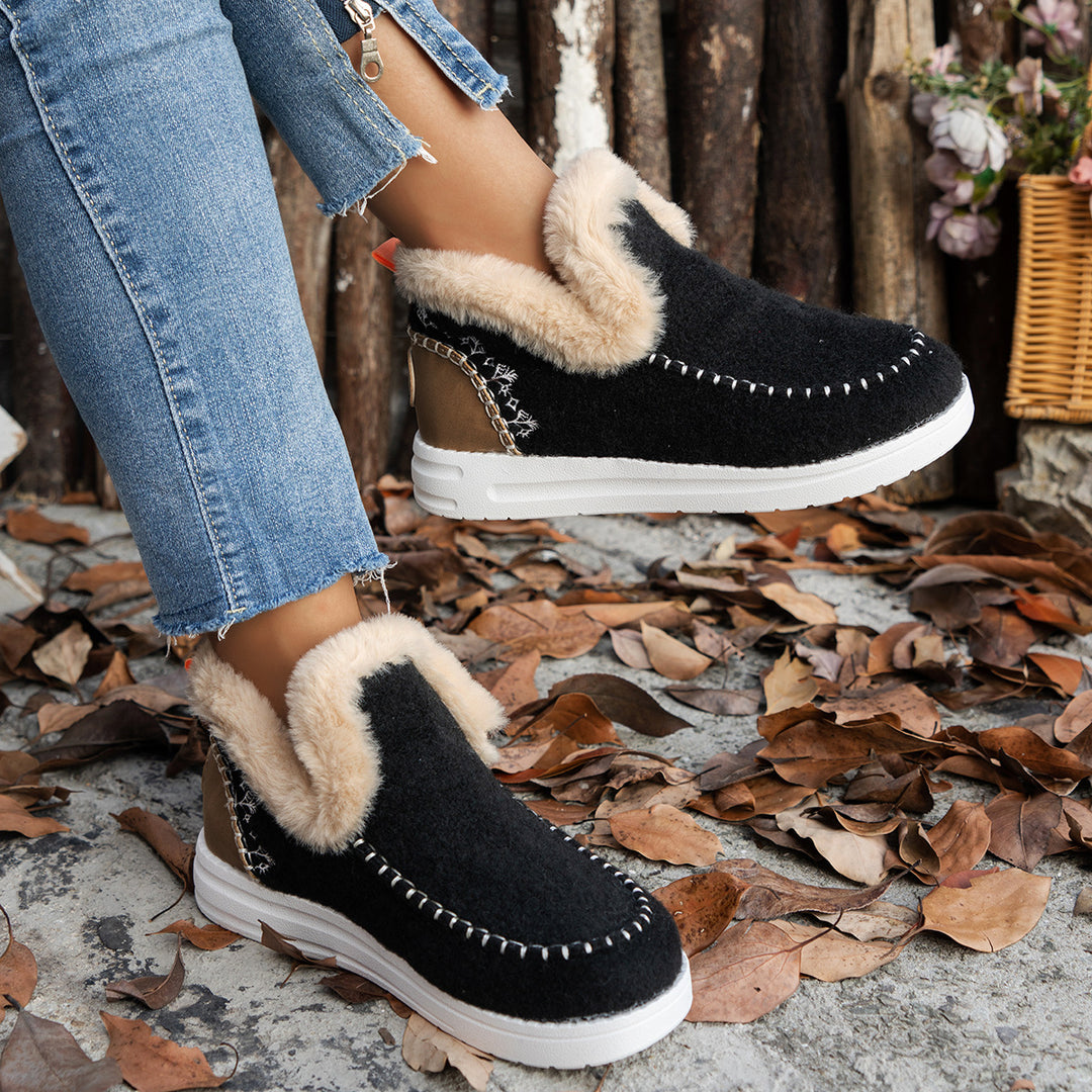 Damen Gefütterte Wollfilz-Hausschuh-Boots mit Kunstfellkragen Shop Nory