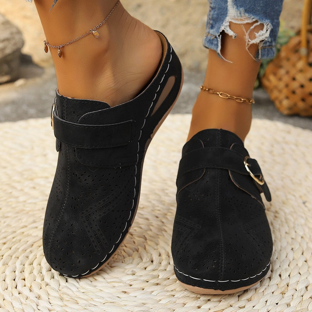 Damen Bequeme Clogs mit perforiertem Leder Shopnory