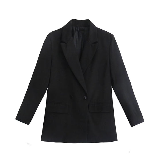 Damen Doppelreihiger Longblazer mit weitem Schalkragen und Pattentaschen Shop Nory