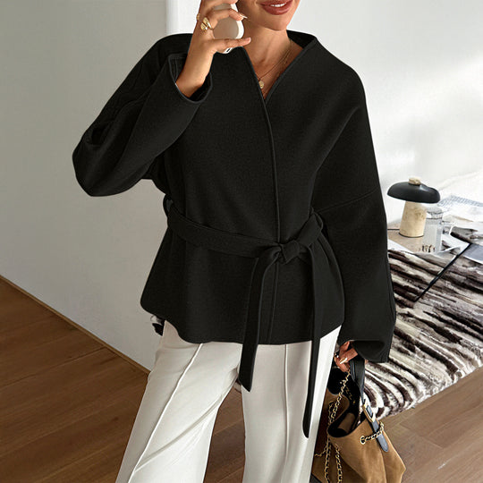 Damen nan taillierter Wollmix-Mantel mit Kimonoärmeln und Bindegürtel Shop Nory