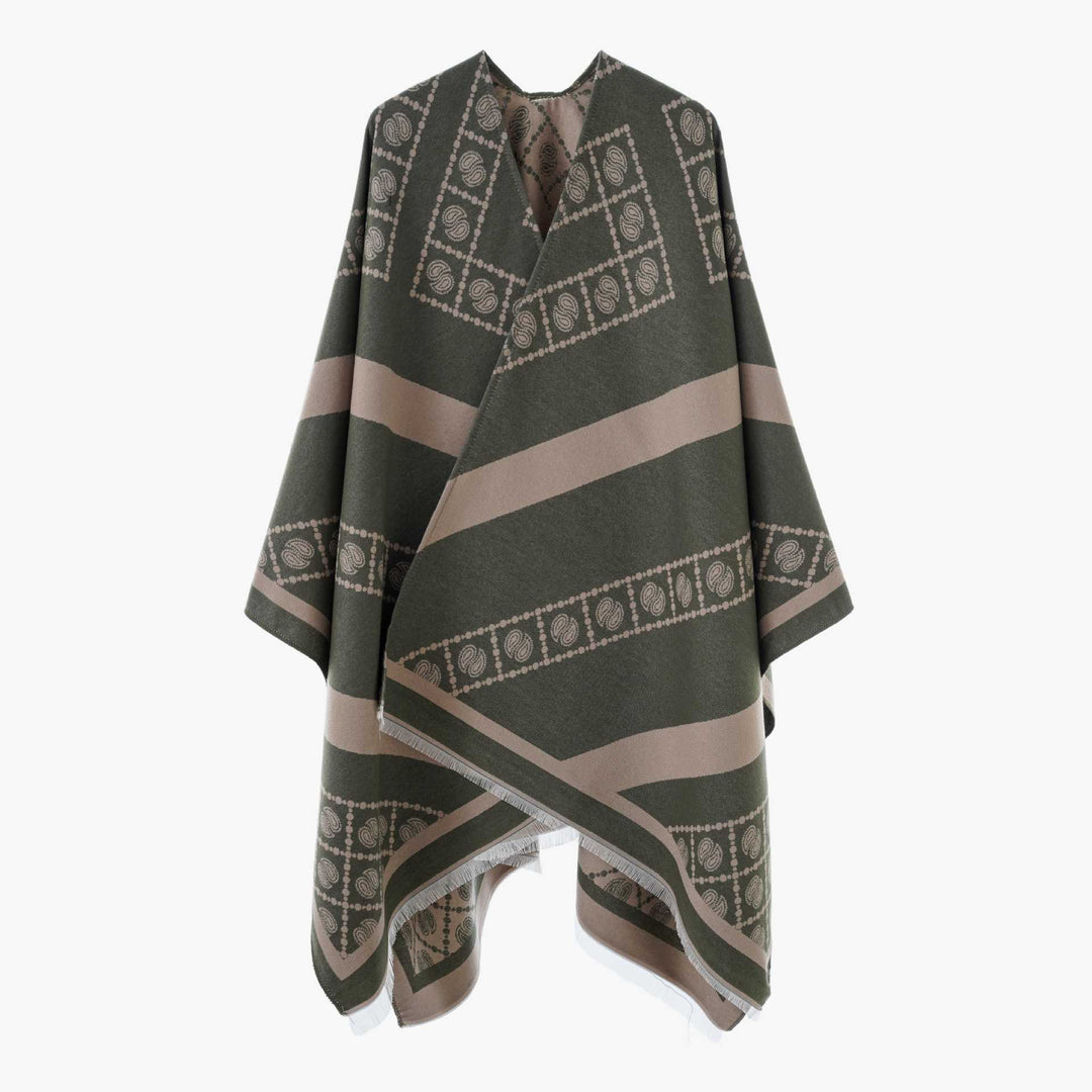 Damen Luxuriöses Jacquard-Überwurfcape mit kastiger Silhouette Shop Nory