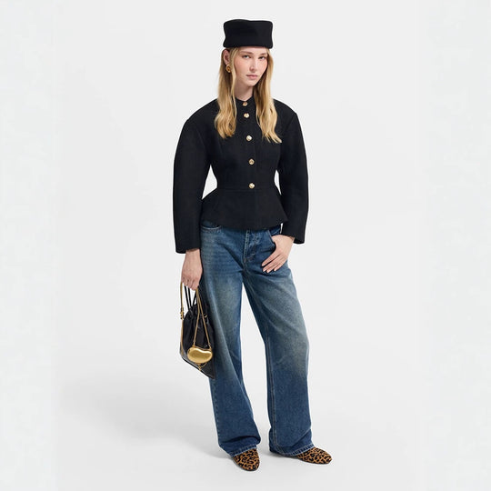 Damen Taillierte Jacke mit Peplum-Saum, strukturierter Webqualität und Zierknöpfen Shop Nory