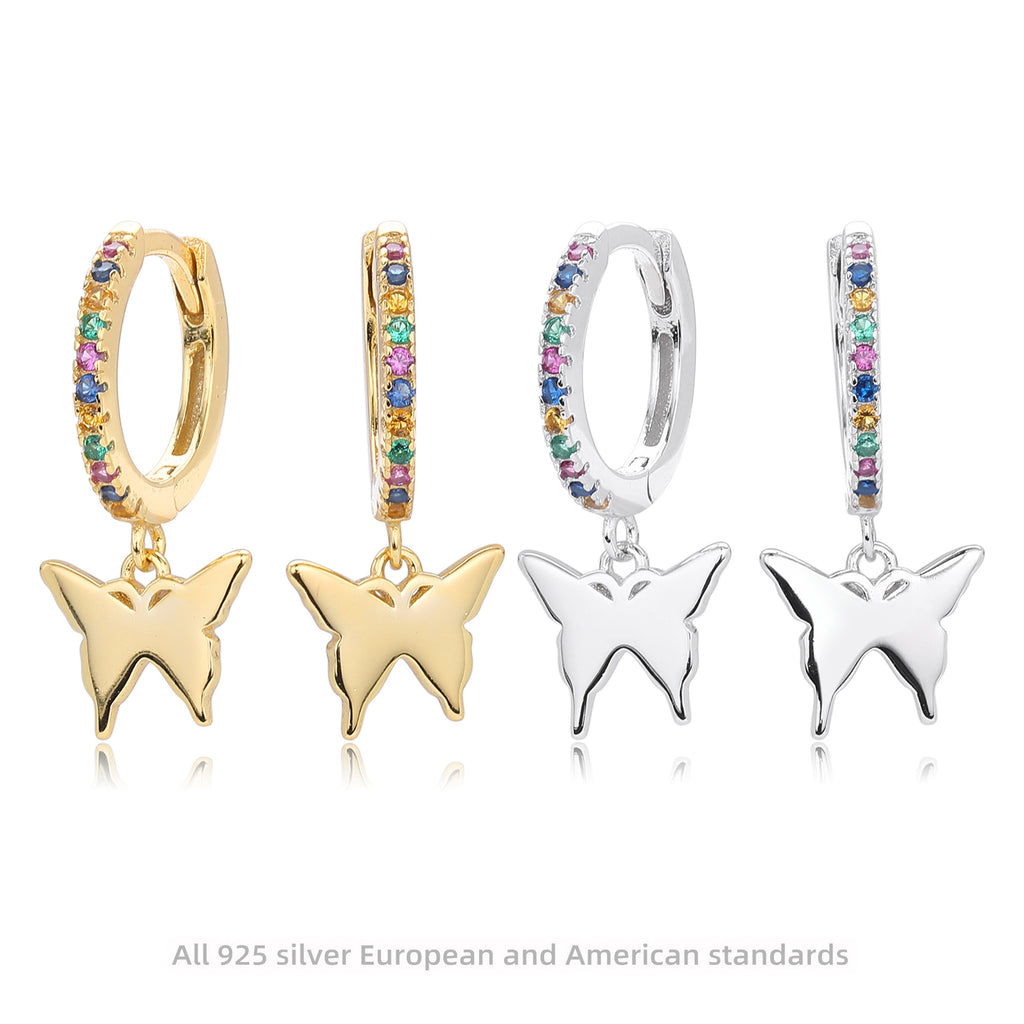 Damen Ohrhänger mit farbenfrohem Schmetterlingsanhänger aus hochwertigem 925 Sterling Silber Shop Nory