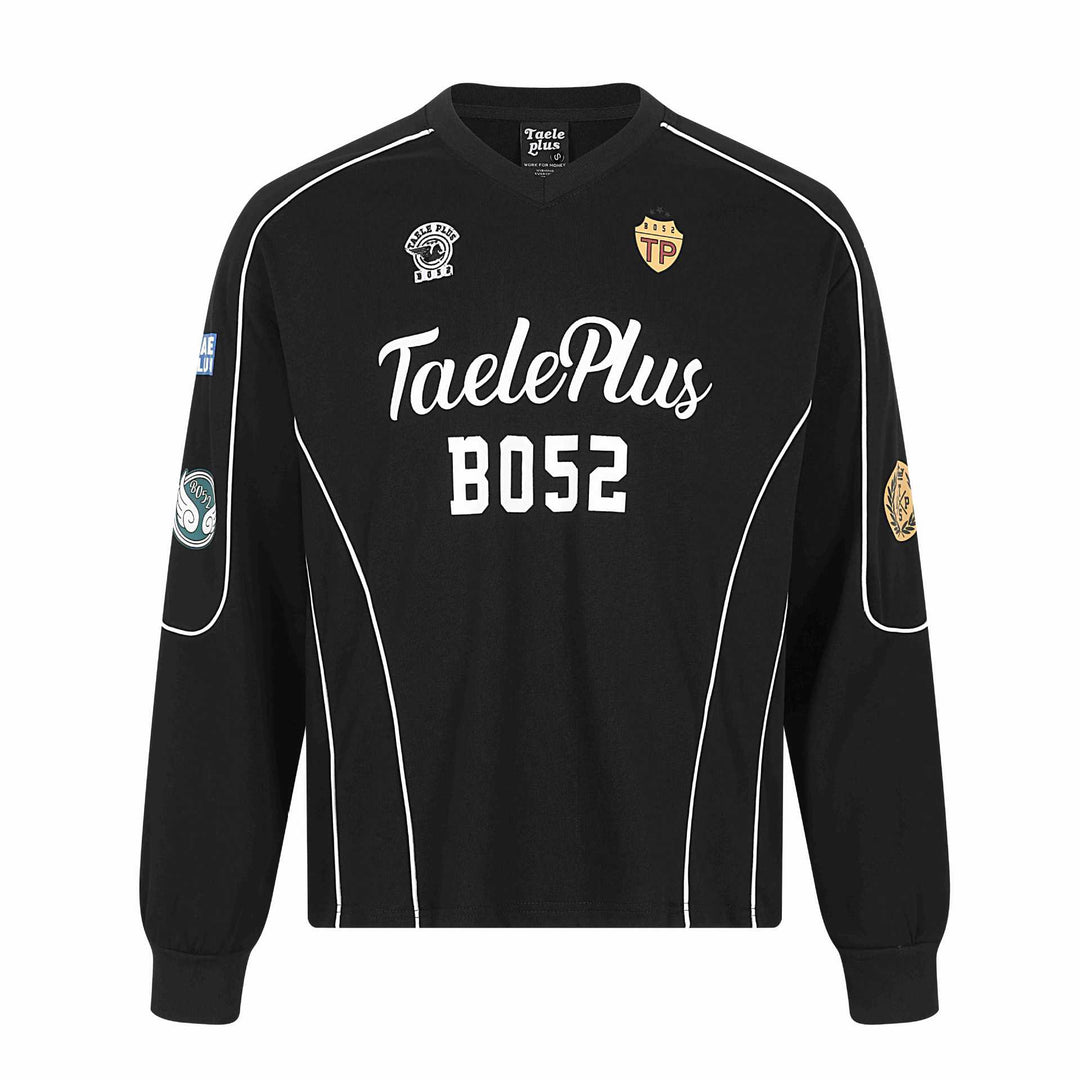 Herren Retro-inspiriertes Langarm-Fußballtrikot mit V-Ausschnitt und Kontrastpaspeln Shop Nory
