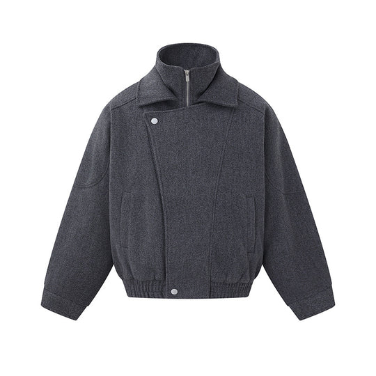 Herren Boxy Wollmix-Blousonjacke mit asymmetrischem Doppelverschluss und hohem Stehkragen Shop Nory