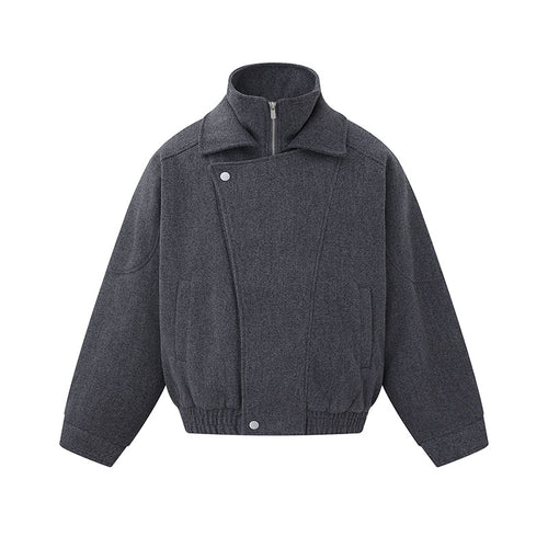 Herren Boxy Wollmix-Blousonjacke mit asymmetrischem Doppelverschluss und hohem Stehkragen Shop Nory