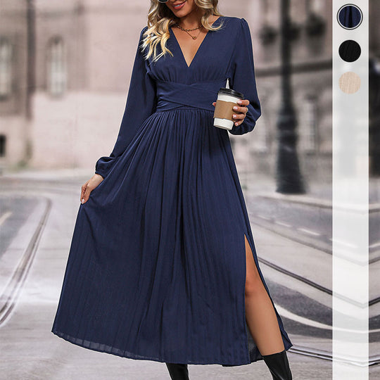 Damen Langes Viskose-Maxikleid mit Wickel-Taille, tiefem V‑Ausschnitt und hohem Beinschlitz Shop Nory