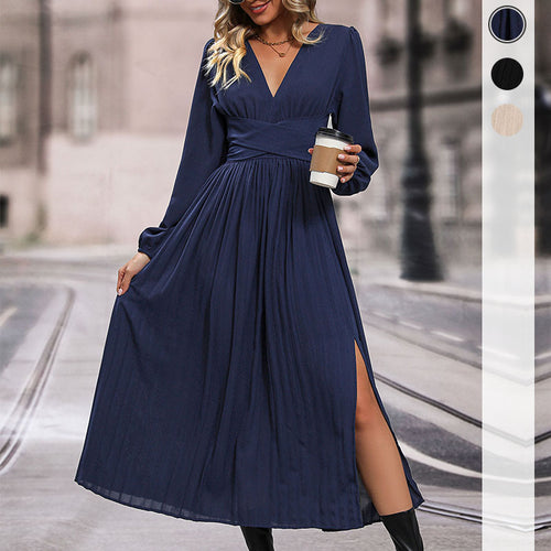 Damen Langes Viskose-Maxikleid mit Wickel-Taille, tiefem V‑Ausschnitt und hohem Beinschlitz Shop Nory