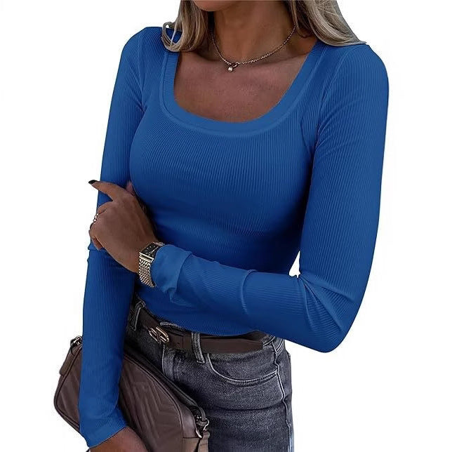 Damen Figurnahes geripptes Longsleeve mit weitem Quadratausschnitt und Stretch-Material Shop Nory