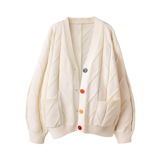 Damen Stylischer Strickcardigan mit bunten Knöpfen und aufwendigem Design
