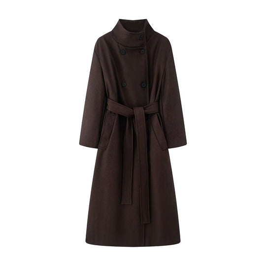 Damen übergroßer Wollmix-Mantel mit Stehkragen und Bindegürtel Shop Nory