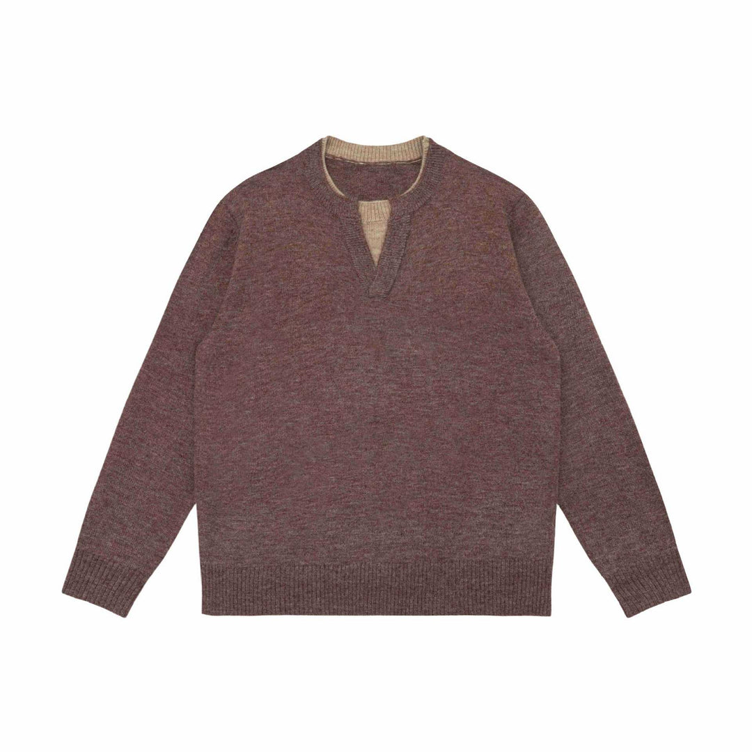 Unisex Grobgestrickter Pullover mit V-Notch Ausschnitt und kontrastierter Innenblende Shop Nory