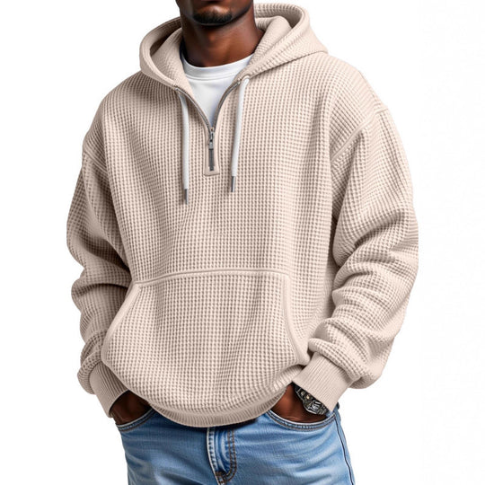 Herren Waffelstrick Halfzip-Kapuzenpullover mit Kängurutasche Shop Nory