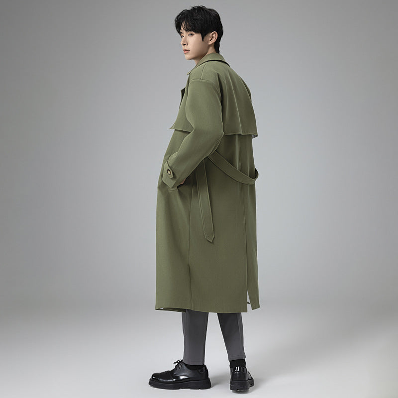 Herren Trenchcoat im minimalistischen Doppelreiher mit breitem Schalkragen und Taillengürtel Shop Nory