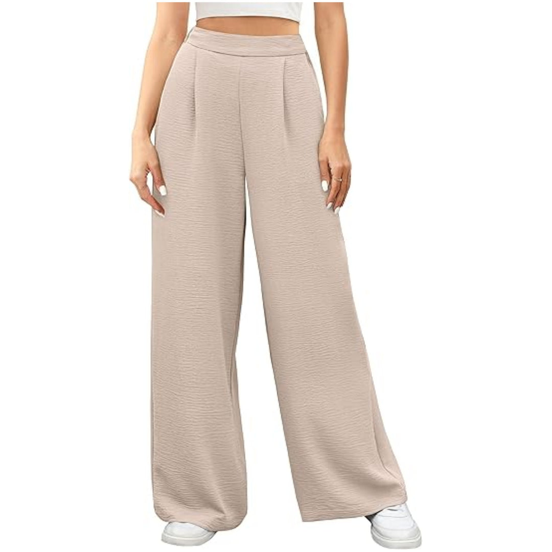 Damen hochtaillierte weite Palazzo-Hose mit Strukturstoff Shop Nory