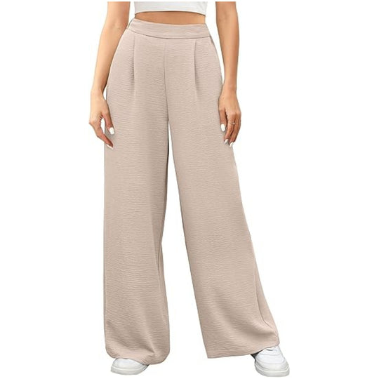 Damen hochtaillierte weite Palazzo-Hose mit Strukturstoff Shop Nory