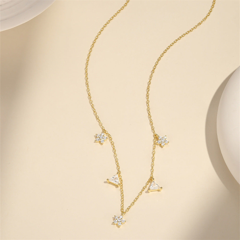 925 Sterling Silber Zirkon Kabelkette Plattierung Dreiecksblume Multi Charms Halskette | Shop Nory