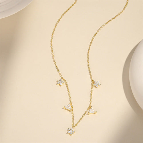 925 Sterling Silber Zirkon Kabelkette Plattierung Dreiecksblume Multi Charms Halskette | Shop Nory