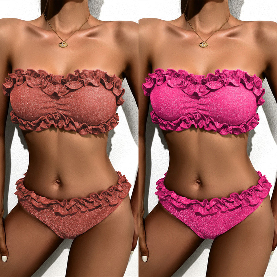Damen Bandeau-Bikini mit glamourösem Rüschendesign Shopnory