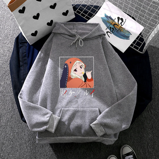 Damen nan Oversize Kapuzenpullover mit Manga-Frontprint und Kängurutasche Shop Nory