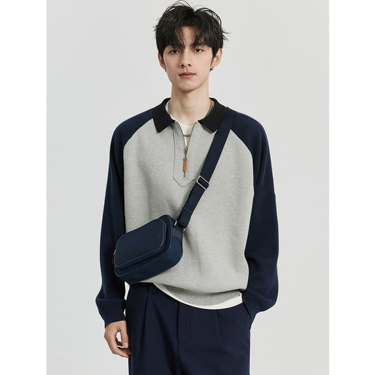 Herren Halbzip-Pullover mit Polokragen und Colourblock-Ärmeln Shop Nory