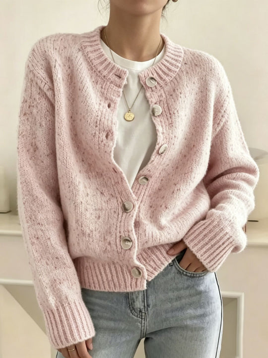 Damen Grobgestrickter Kurzcardigan mit Rundhalsausschnitt und meliertem Tweed-Effekt Shop Nory