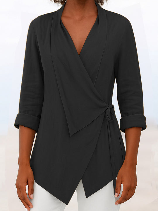 Damen Asymmetrische Wickelbluse mit Schalkragen und 3/4-Ärmeln Shop Nory