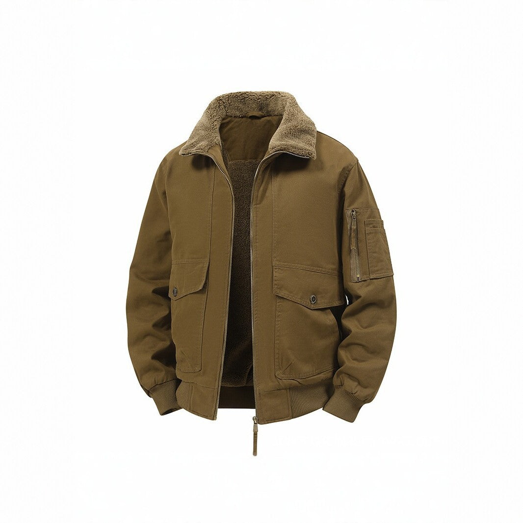 Herren Militärisch inspirierte Thermo-Bomberjacke mit Teddy‑Futter, Ärmeltasche und Druckknopf‑Klappentaschen Shop Nory