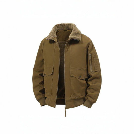 Herren Militärisch inspirierte Thermo-Bomberjacke mit Teddy‑Futter, Ärmeltasche und Druckknopf‑Klappentaschen Shop Nory