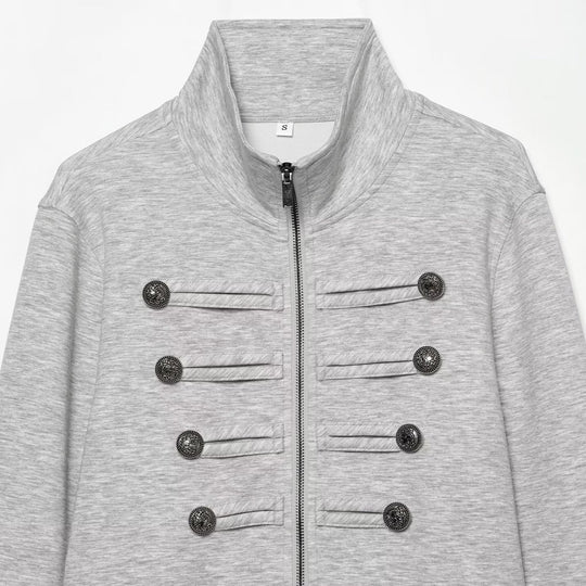 Damen Cropped Sweatjacke mit Stehkragen und militärischen Zierknopfreihen Shop Nory