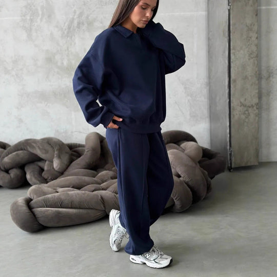 Damen Relaxed Polo-Sweatshirt mit V‑Notch und geraffter Tunnelzug-Jogginghose Shop Nory