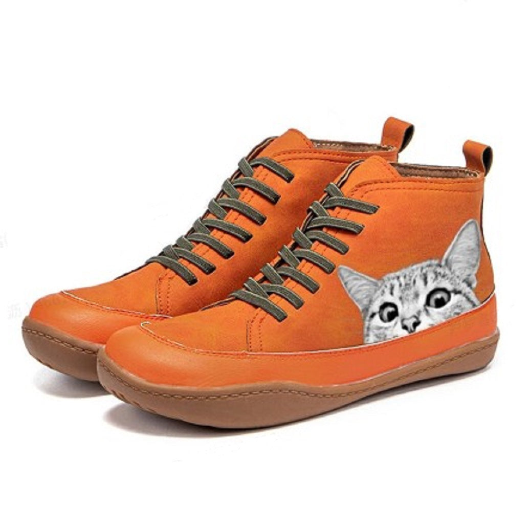 Damen High-Top Sneaker mit geprägtem Katzenmotiv weiches Kunstleder und gepolstertes Komfortfußbett Shop Nory