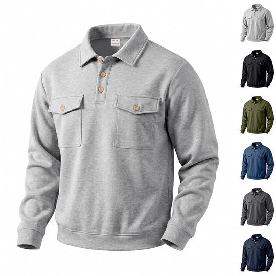 Herren Langarm-Poloshirt mit Knopfleiste und aufgesetzten Brusttaschen Shop Nory
