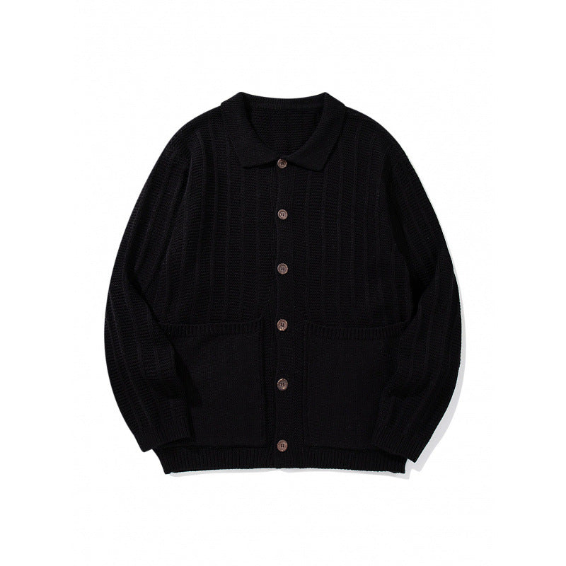Unisex Grobgestrickte Hemdjacke mit Kentkragen, Knopfleiste und aufgesetzten Taschen Shop Nory