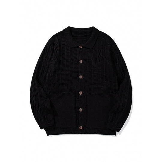 Unisex Grobgestrickte Hemdjacke mit Kentkragen, Knopfleiste und aufgesetzten Taschen Shop Nory