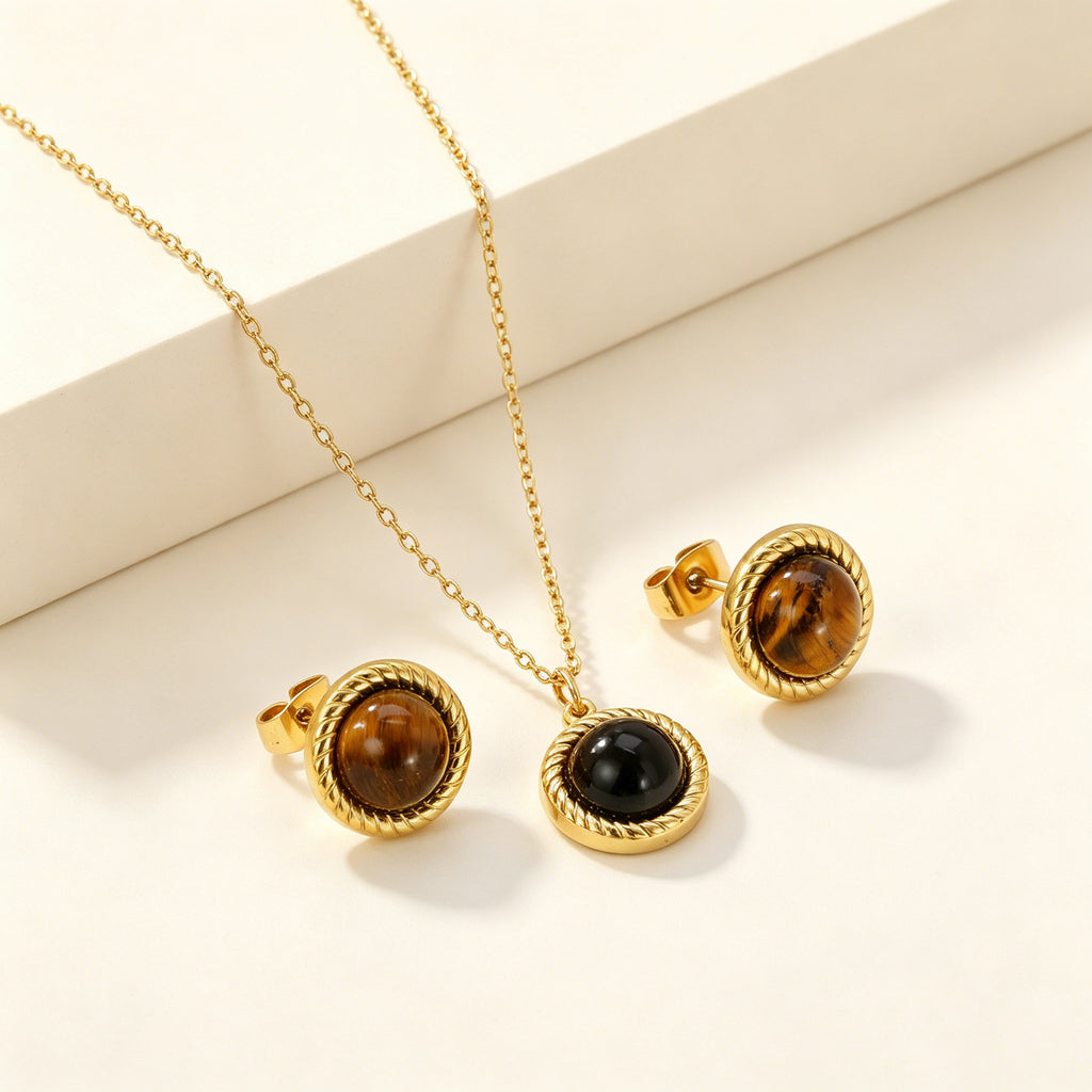 Damen Schmuckset mit hochwertigem Tigerauge-Anhänger und handgefertigten Details Shop Nory