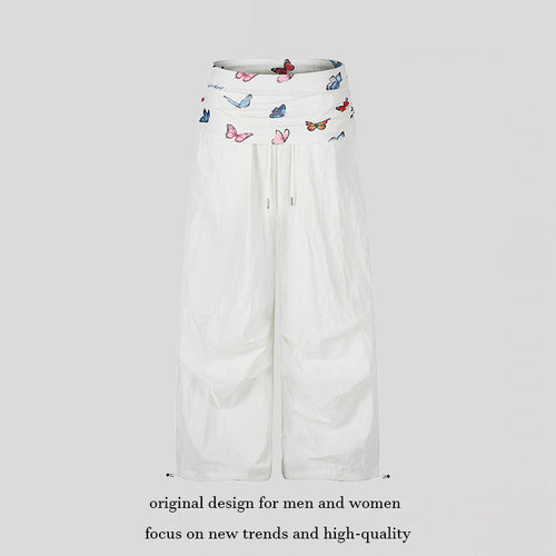 Damen Weite Palazzo-Loungehose mit gefaltetem Schmetterlingsbund und Kordelzug Shop Nory
